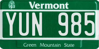 VT license plate YUN985
