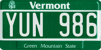 VT license plate YUN986