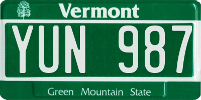 VT license plate YUN987