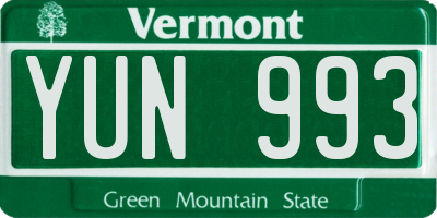 VT license plate YUN993