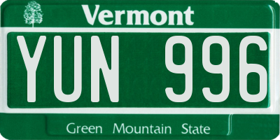 VT license plate YUN996