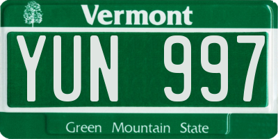 VT license plate YUN997