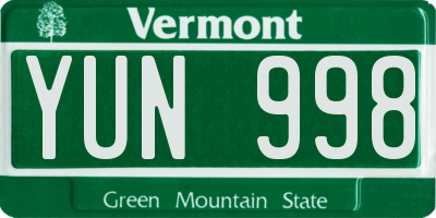 VT license plate YUN998