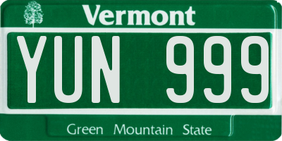 VT license plate YUN999