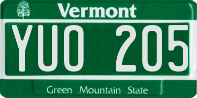 VT license plate YUO205