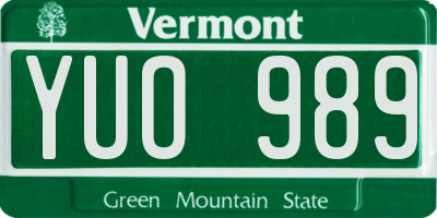 VT license plate YUO989