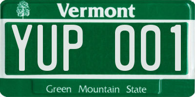 VT license plate YUP001