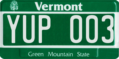 VT license plate YUP003