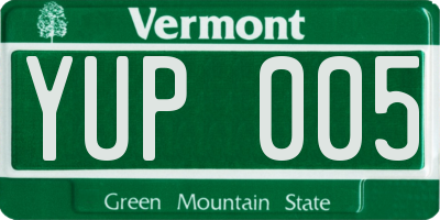 VT license plate YUP005