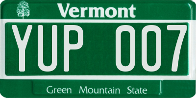 VT license plate YUP007