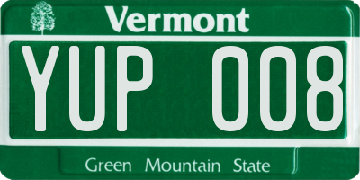 VT license plate YUP008