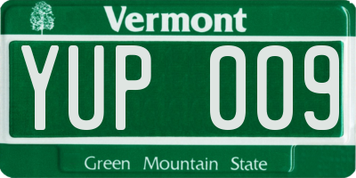 VT license plate YUP009