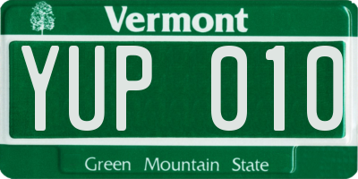 VT license plate YUP010
