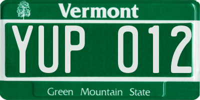 VT license plate YUP012