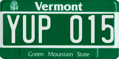 VT license plate YUP015