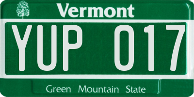 VT license plate YUP017
