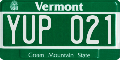 VT license plate YUP021