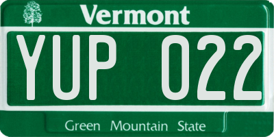 VT license plate YUP022