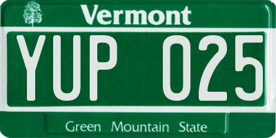VT license plate YUP025