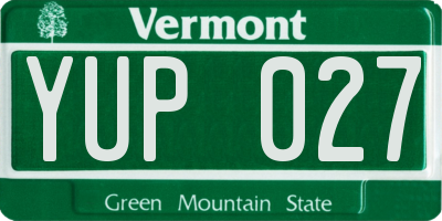 VT license plate YUP027