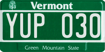 VT license plate YUP030