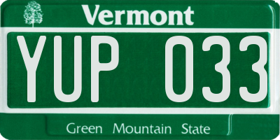 VT license plate YUP033