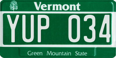 VT license plate YUP034
