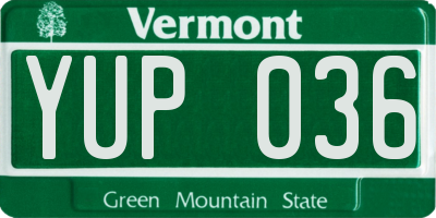VT license plate YUP036