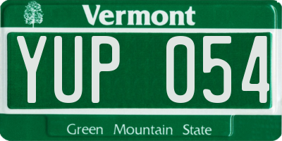 VT license plate YUP054