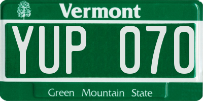 VT license plate YUP070