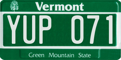 VT license plate YUP071
