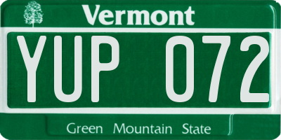 VT license plate YUP072