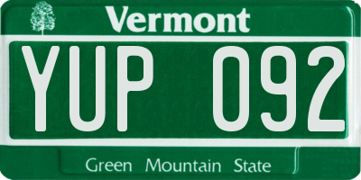 VT license plate YUP092