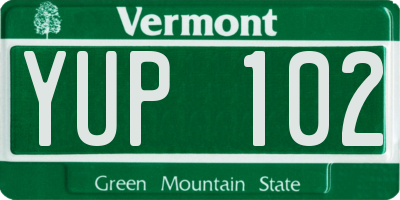 VT license plate YUP102