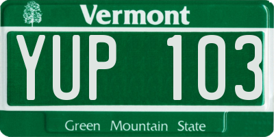 VT license plate YUP103