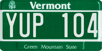 VT license plate YUP104