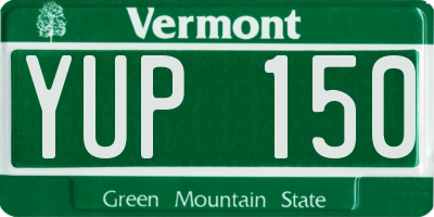 VT license plate YUP150