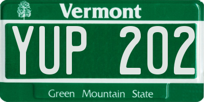 VT license plate YUP202