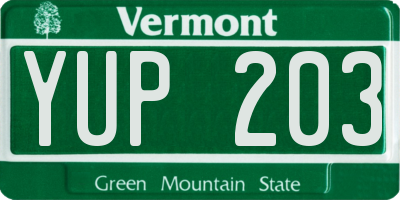 VT license plate YUP203