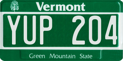 VT license plate YUP204