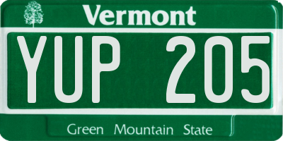VT license plate YUP205