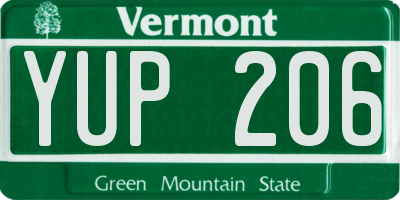 VT license plate YUP206