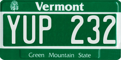 VT license plate YUP232