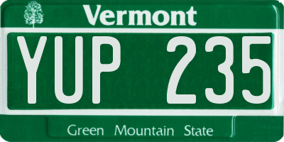 VT license plate YUP235