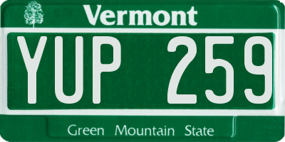 VT license plate YUP259