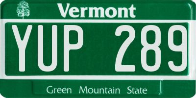 VT license plate YUP289