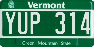 VT license plate YUP314