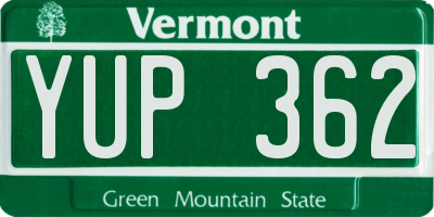 VT license plate YUP362