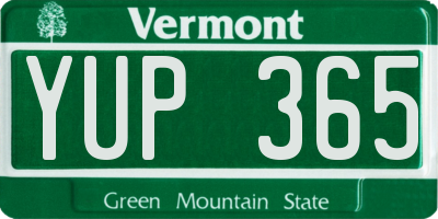 VT license plate YUP365