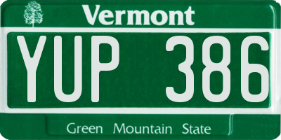 VT license plate YUP386